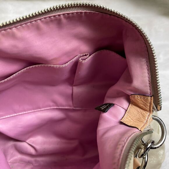 Coach Poppy soft leather gold sparkle satchel buttery pink trims. - Picture 10 of 13